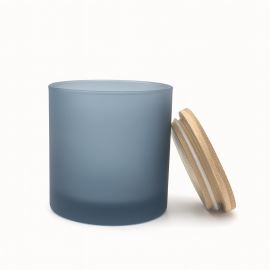 Sklenený obal na sviečku čierny s dreveným viečkom, 200 ml