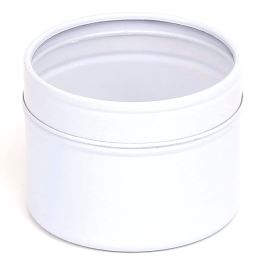 Biela plechová dóza s priehľadným viečkom, 100 ml