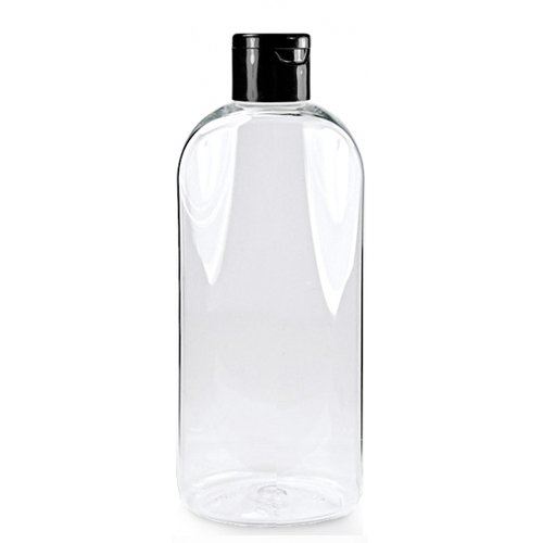 Plastová lahvička čirá s černým uzávěrem flip top 24/415, 250 ml